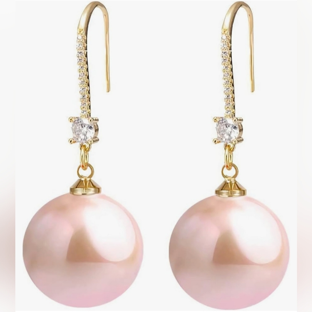 Elegant Gold and Pink Pearl Drop Earrings